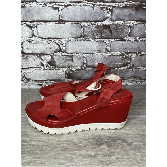 Bournazos Athens Red Suede Leather Ankle Strap Wedge Sandals Women Sz 39EU/8.5US - Picture 6 of 16